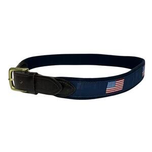 Vineyard Vines Flag Canvas Club Belt American Flag size 32 brown blue